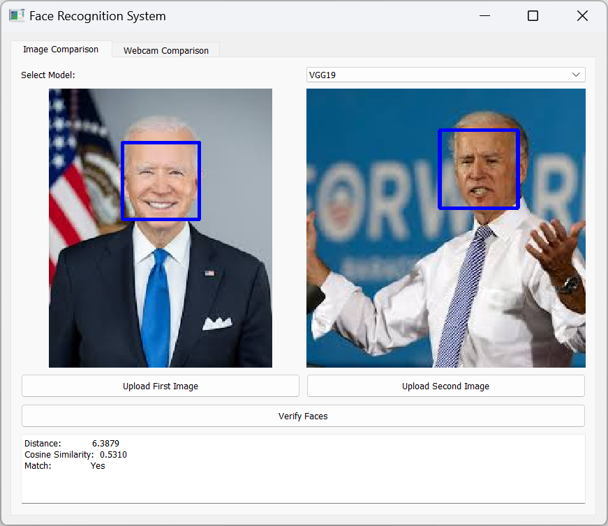 Face Recognition System GUI Interface - Image Comparison