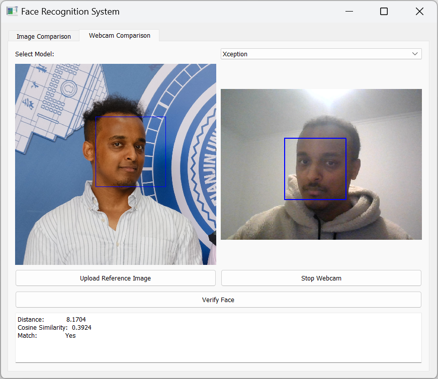 Face Recognition System GUI Interface - Webcam Comparison